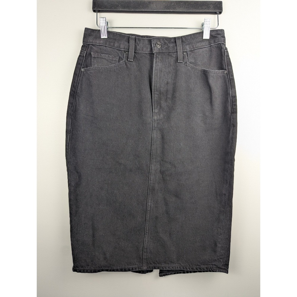 Paige Women's Denim Skirt 27 Black Wash Pencil Midi with Slit Pockets Classic